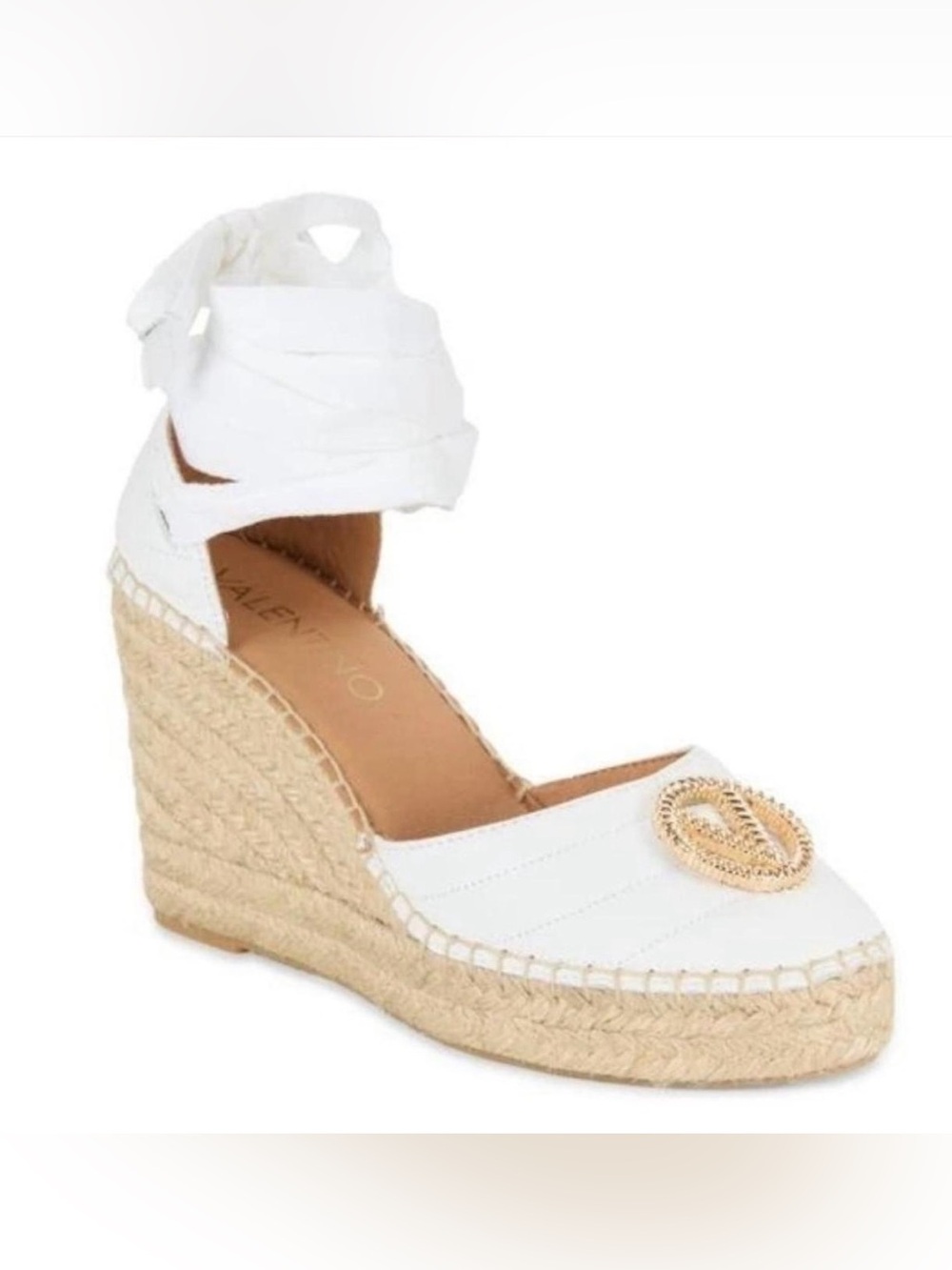 Valentino Roberta Platform Espadrille Wedge with Gold Logo Emblem size 40 = 9
